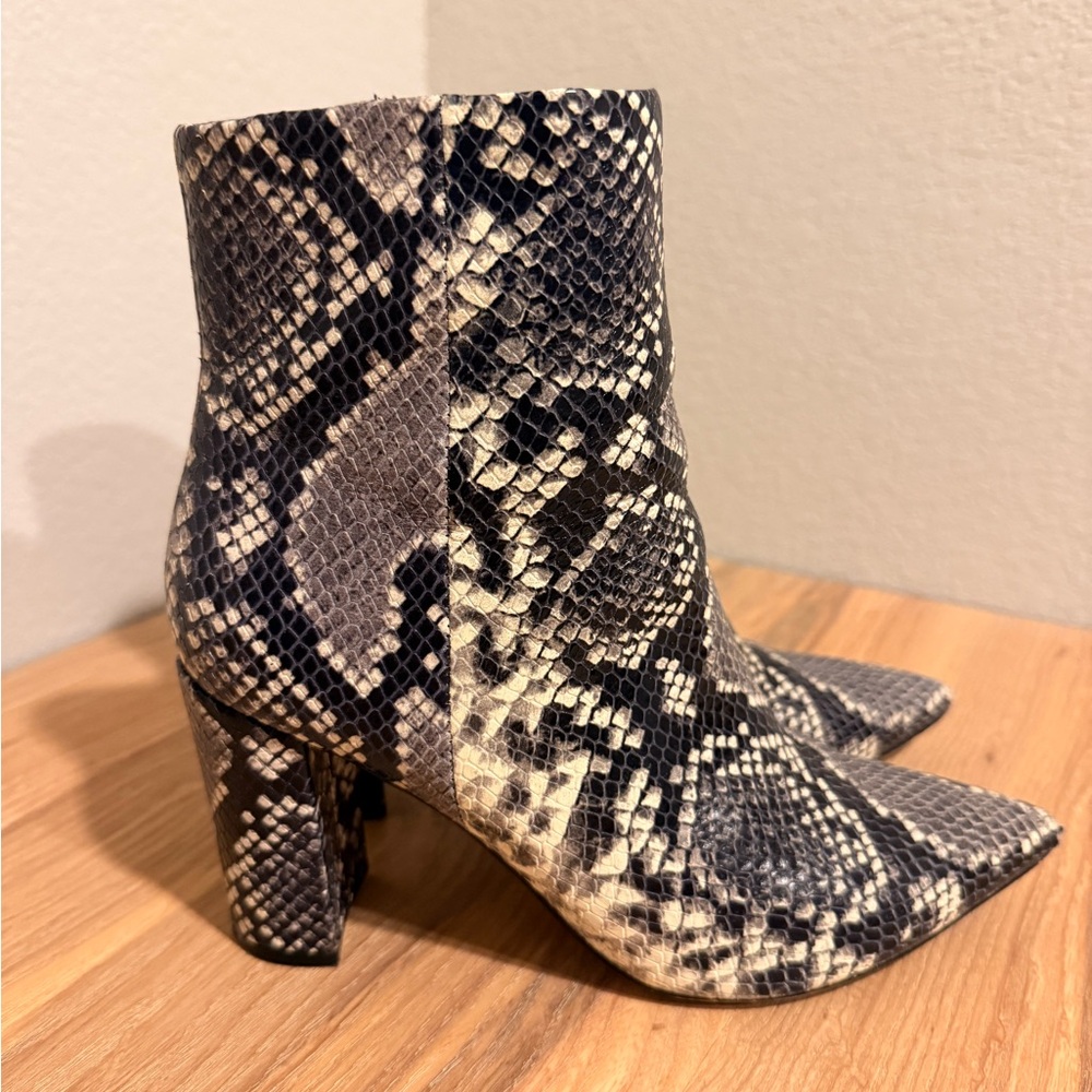 Marc Fisher Black and Cream Snakeskin Ankle Boots